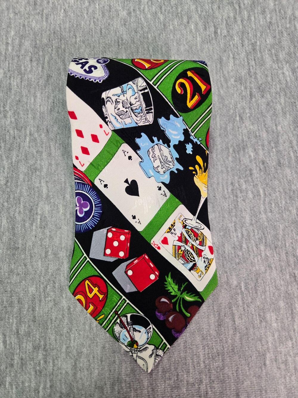 Vintage Nicole Miller Tie Mens One Size Multicolor Silk Las Vegas Gambling 90s